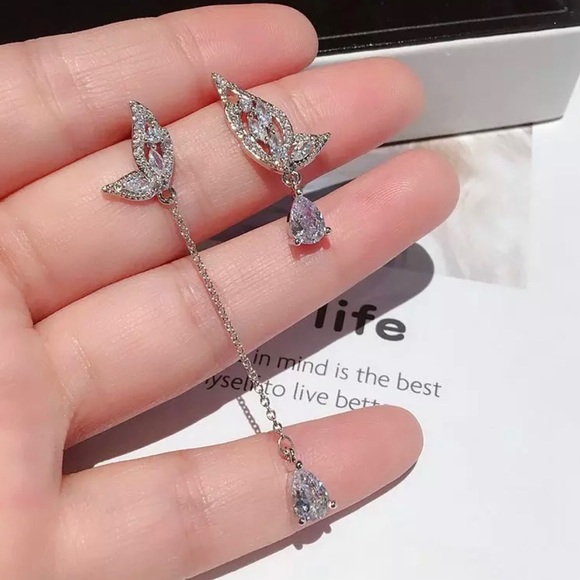 My Added Sparkle Jewelry - CZ Crystal Drop Butterfly Mismatched Earrings